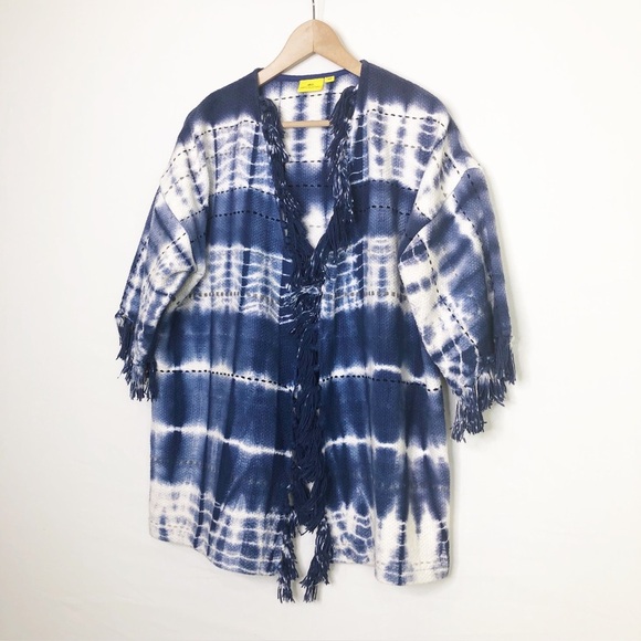 Roller Rabbit size OS blue and white Bridgette fringe kimono - Picture 9 of 12